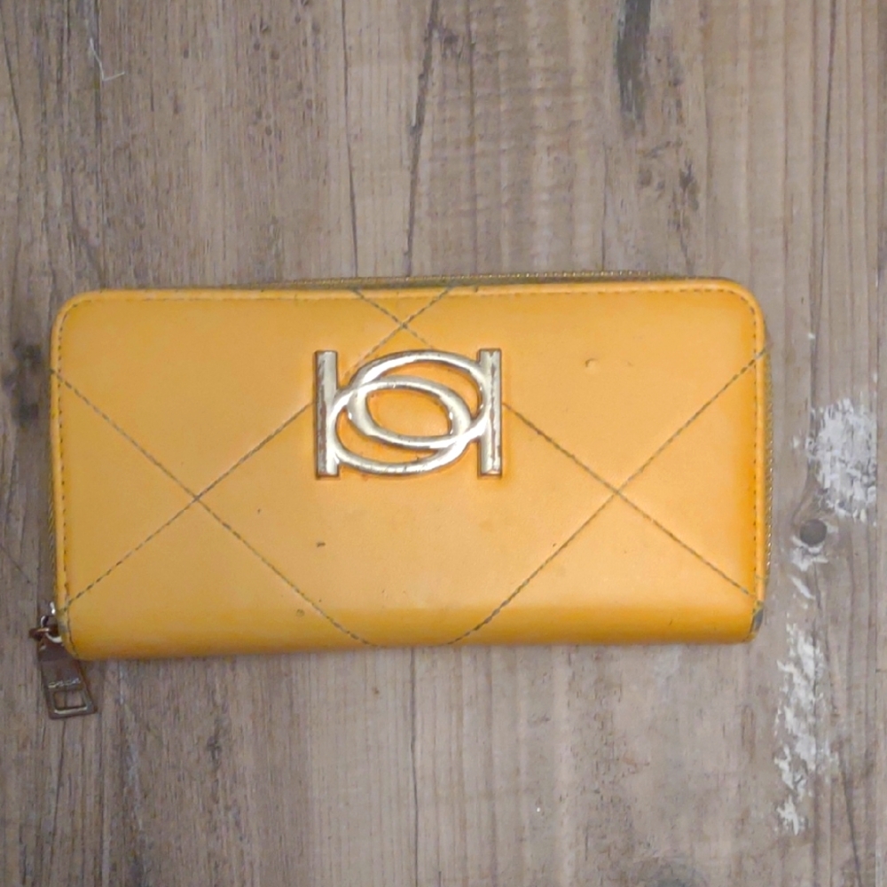 Bebe Logo Zipper Compartment Wallet. Yellow